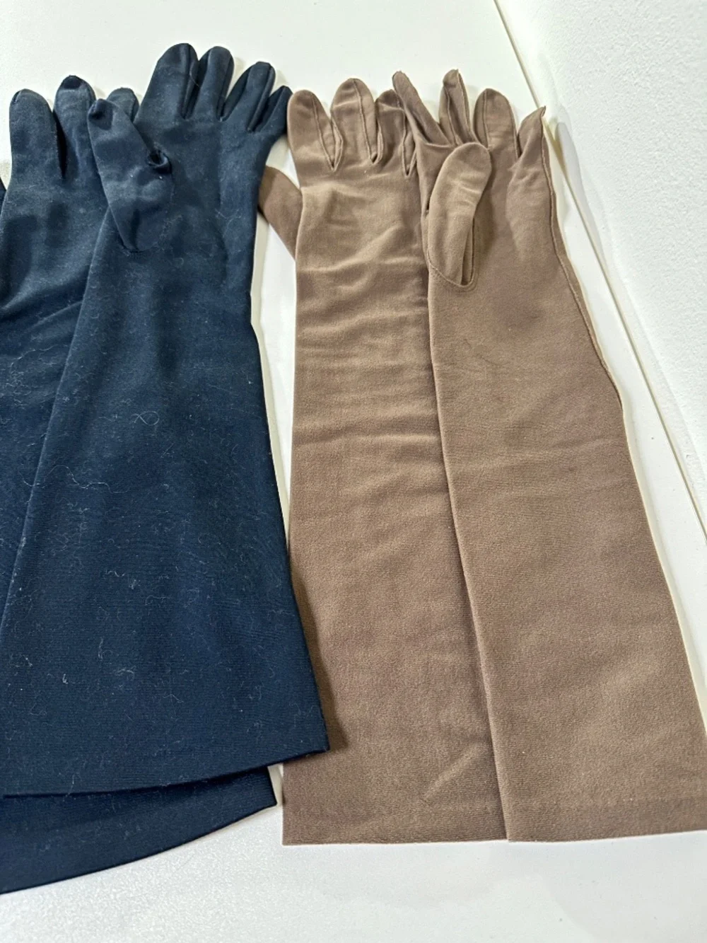 Three Pairs Vintage 1950s Gloves Long Length Size 7 Black Blue Taupe